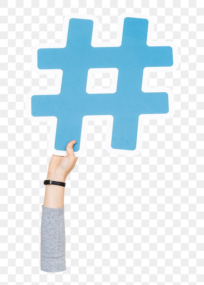 Hashtag icon png hand holding sign, transparent background