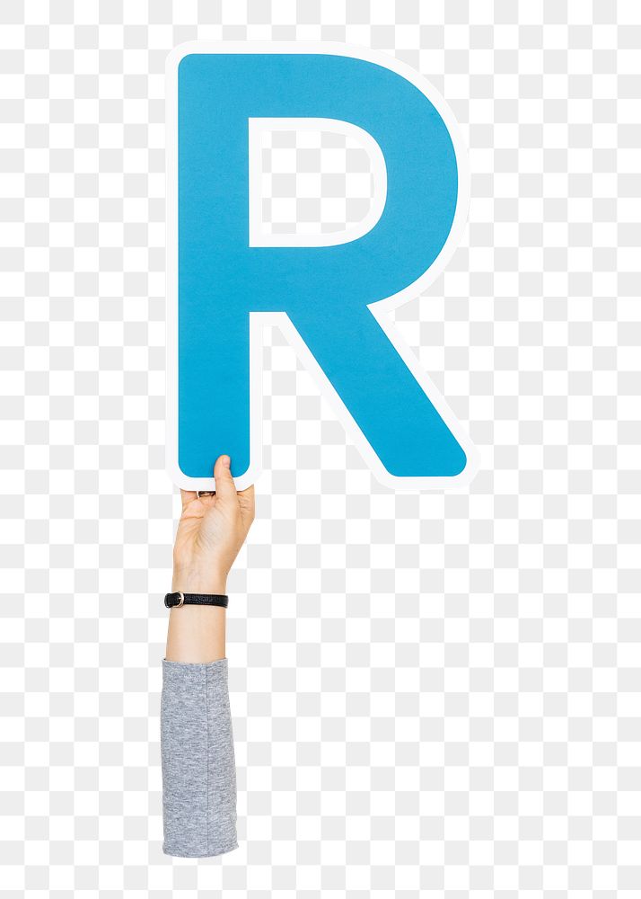 Letter R png hand holding sign, transparent background