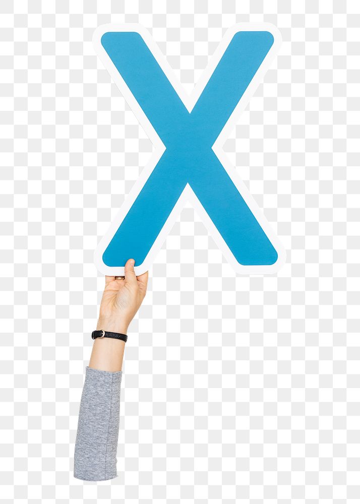 Letter X png hand holding sign, transparent background