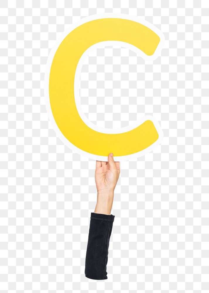 Letter C png hand holding sign, transparent background