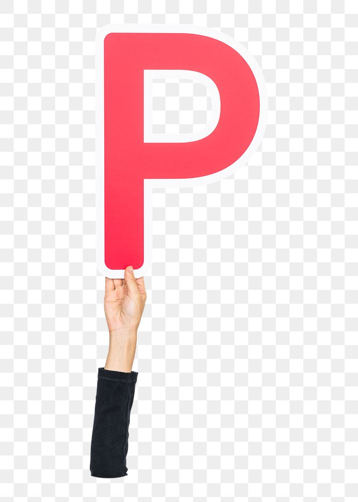 Letter P png hand holding sign, transparent background