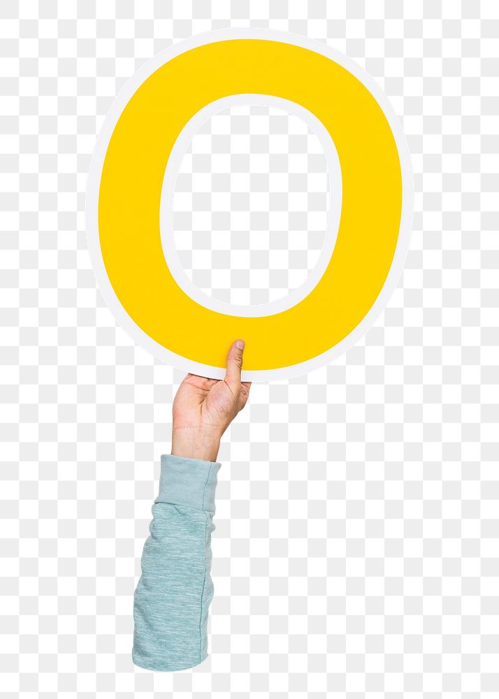 Letter O png hand holding sign, transparent background