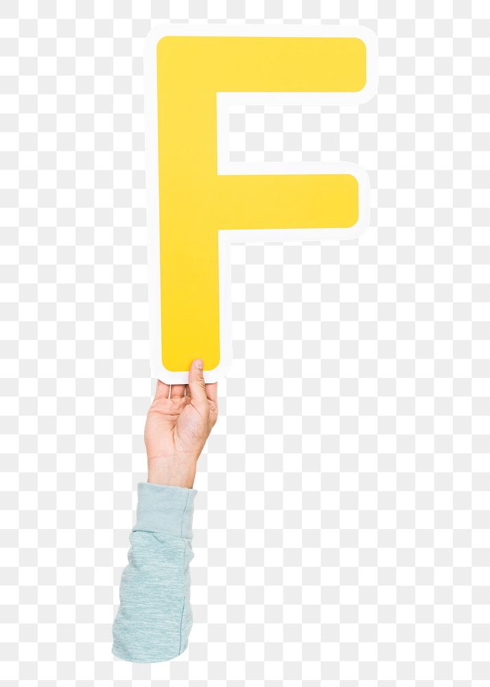 F letter png hand holding sign, transparent background