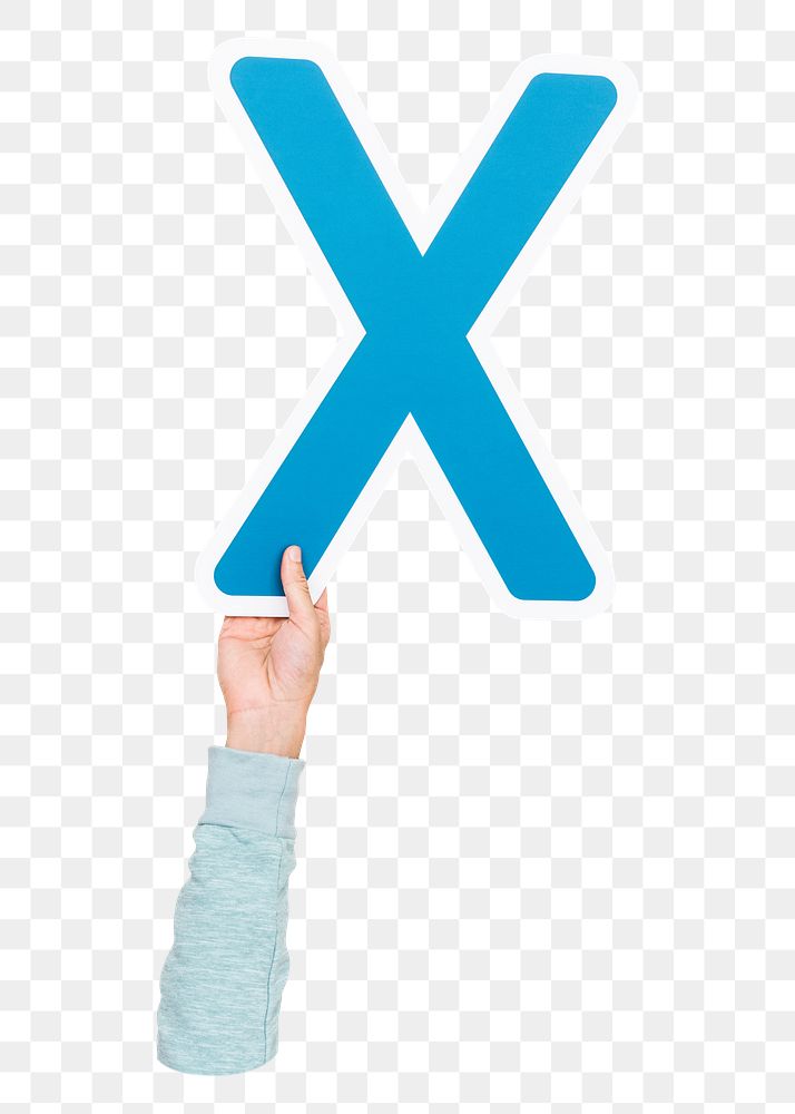 Letter X png hand holding sign, transparent background