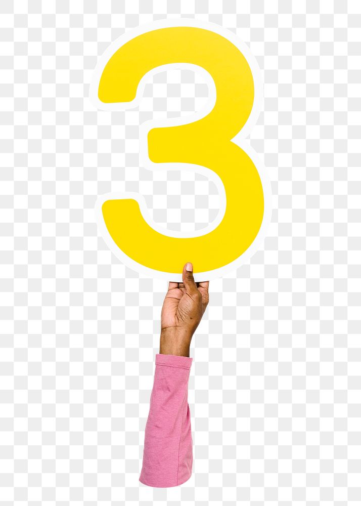 Number three png hand holding sign, transparent background