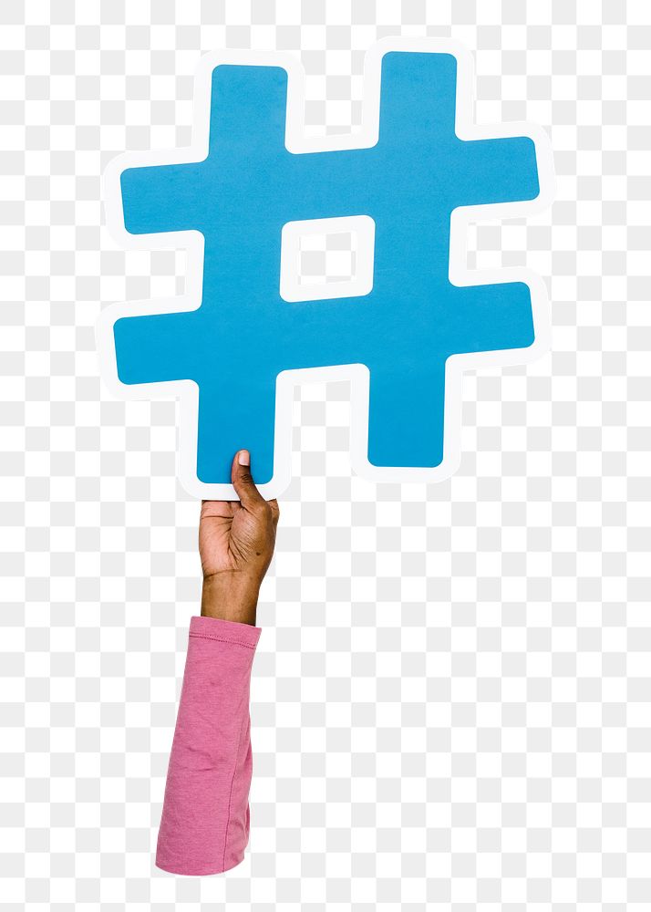 Hashtag icon png hand holding sign, transparent background