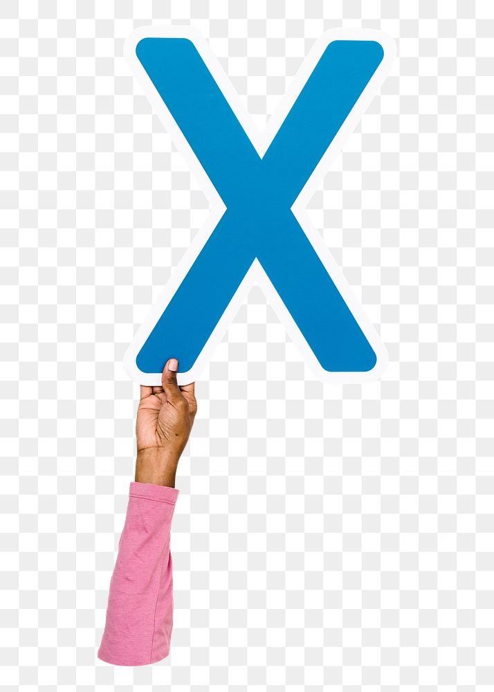 Letter X png hand holding sign, transparent background