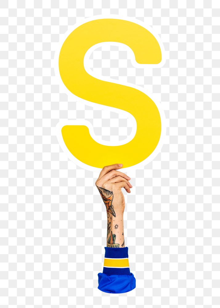 Letter S png hand holding sign, transparent background