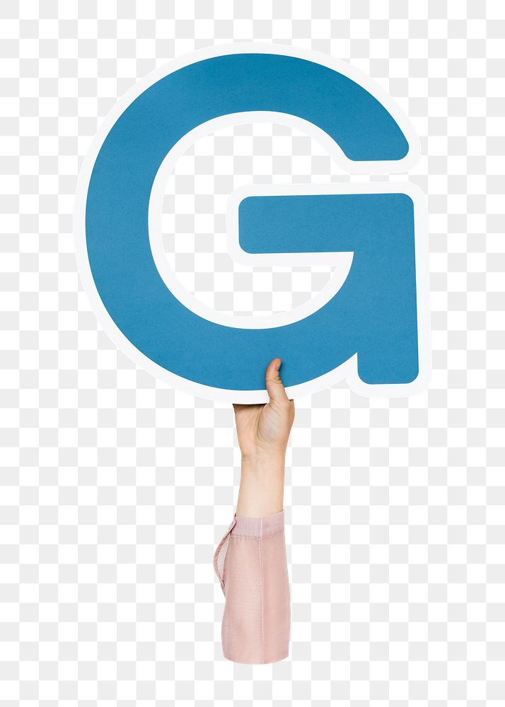 G letter png hand holding sign, transparent background