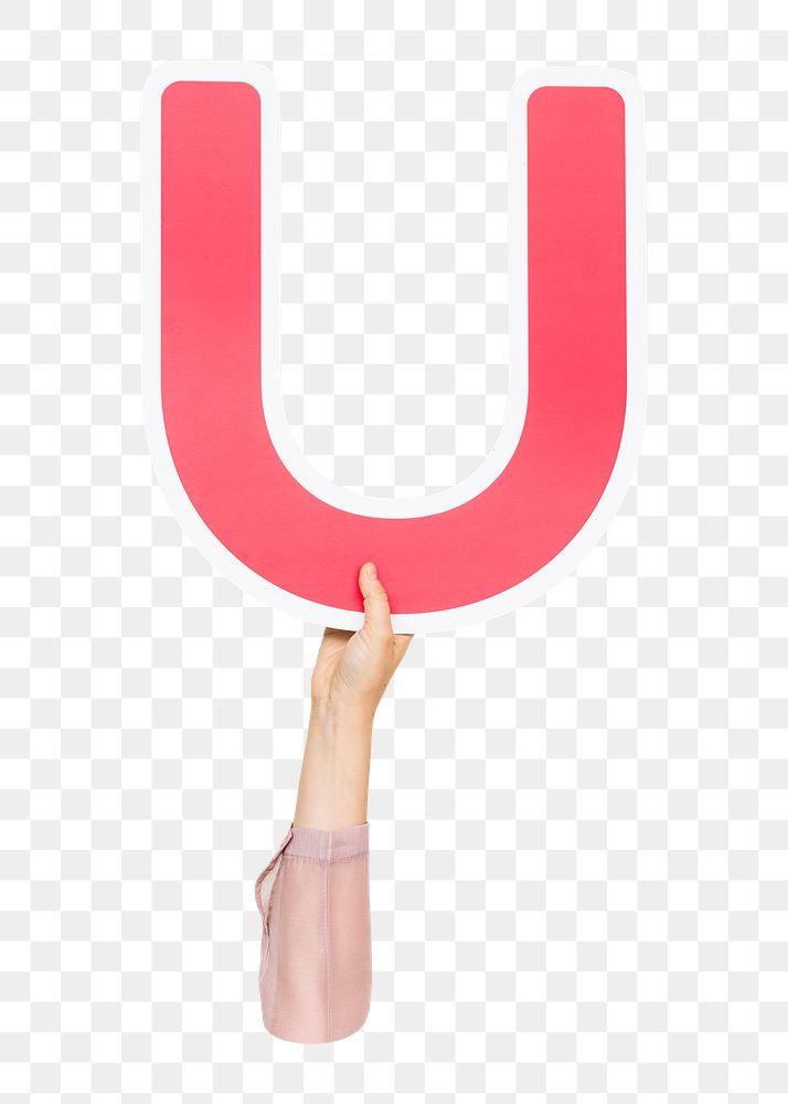 Letter U png hand holding sign, transparent background