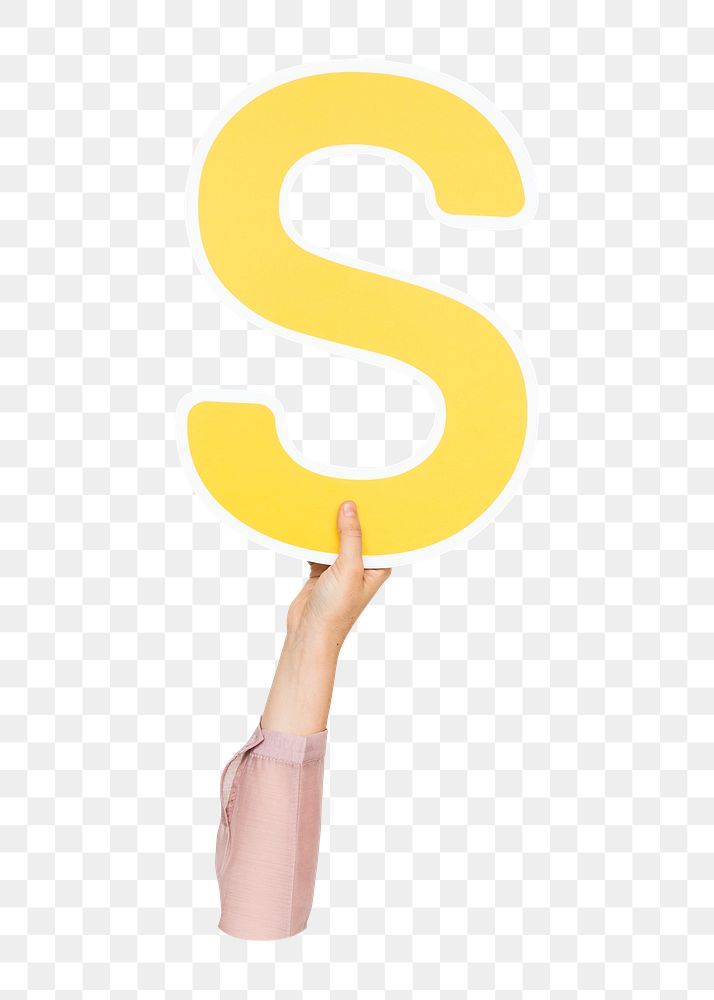 Letter S png hand holding sign, transparent background