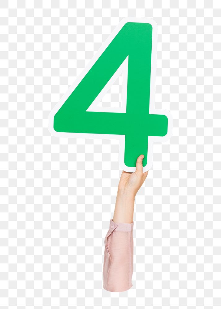 Number four png hand holding sign, transparent background