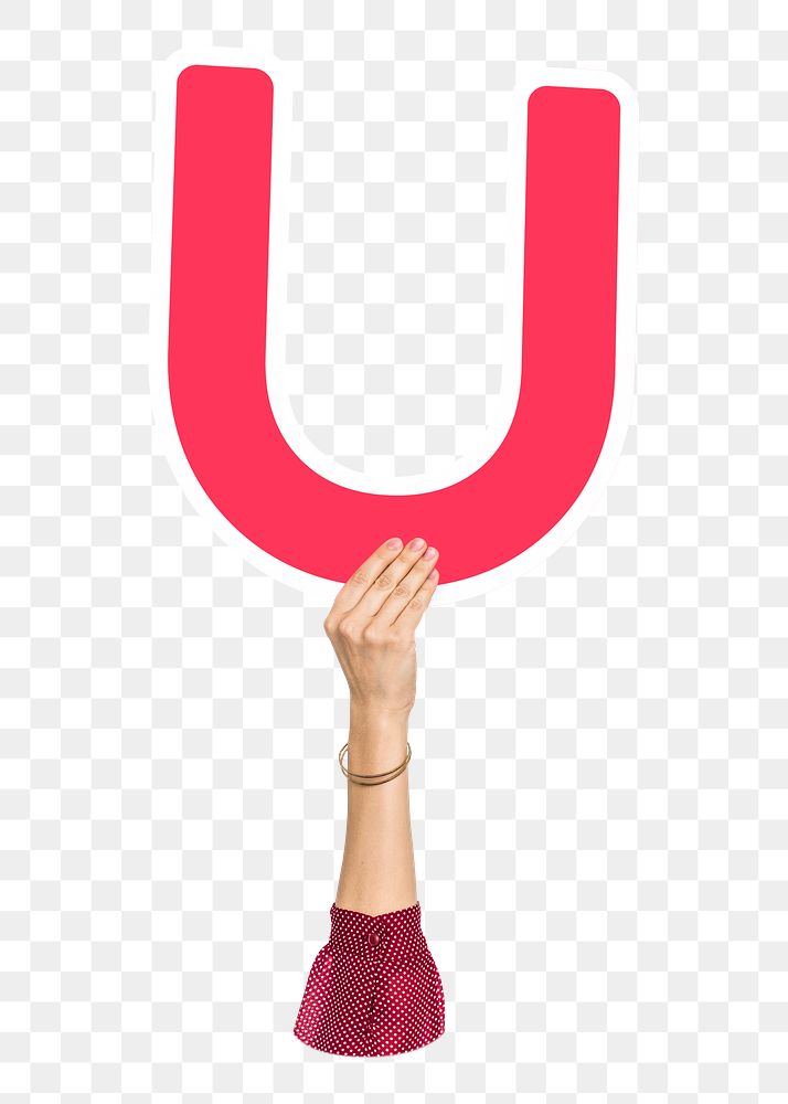 U png English alphabet, hand holding uppercase letter, transparent background
