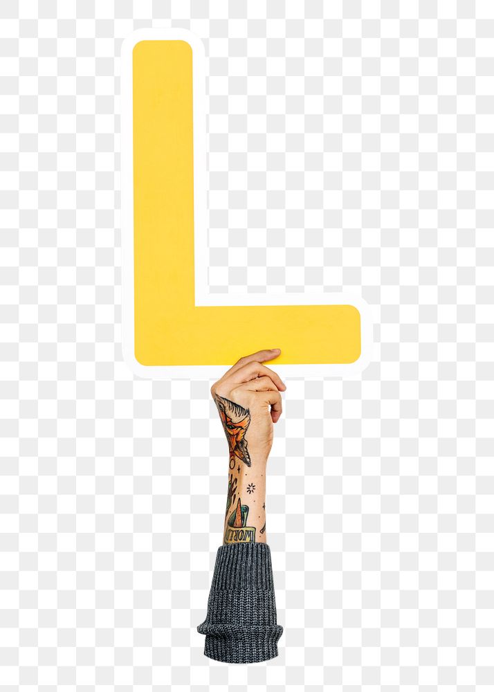 L png English alphabet, hand holding uppercase letter, transparent background