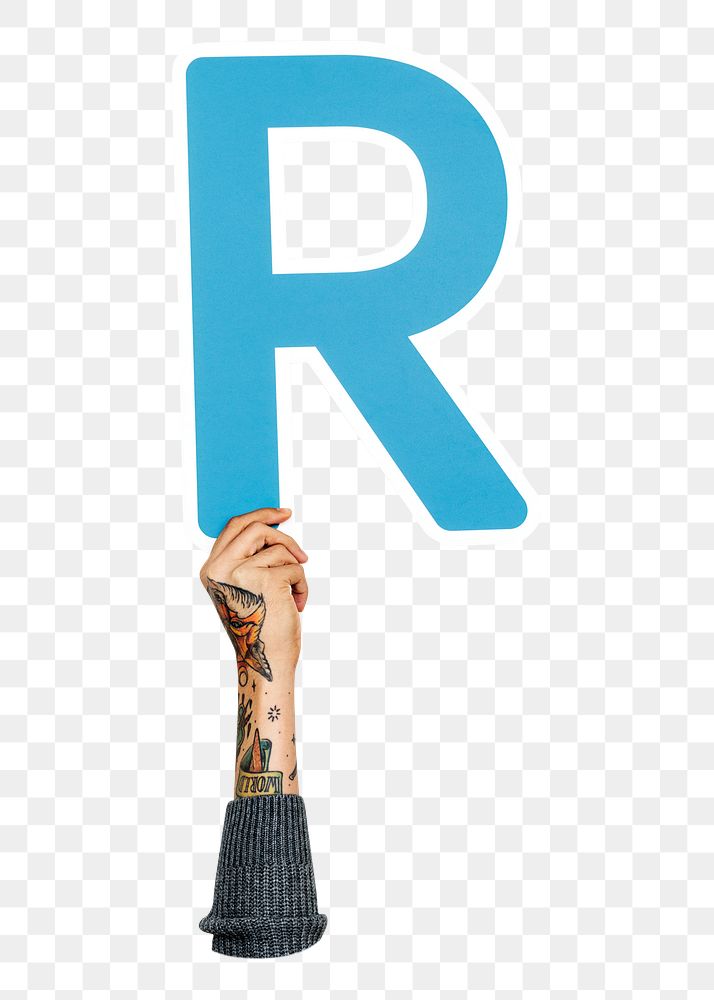 R png English alphabet, hand holding uppercase letter, transparent background