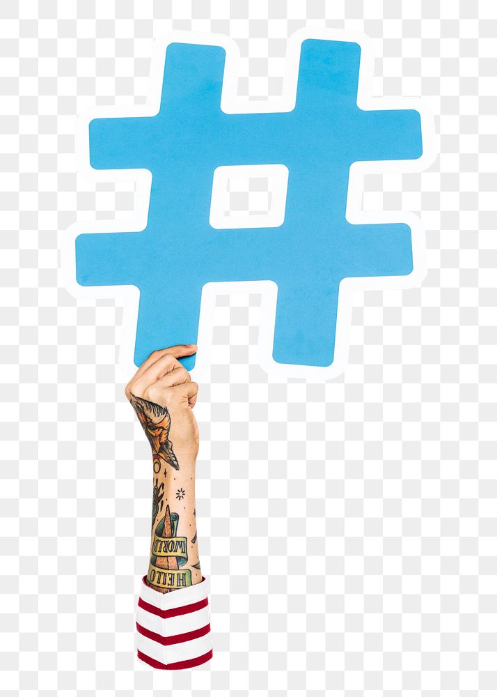 Hand holding png hashtag icon, transparent background
