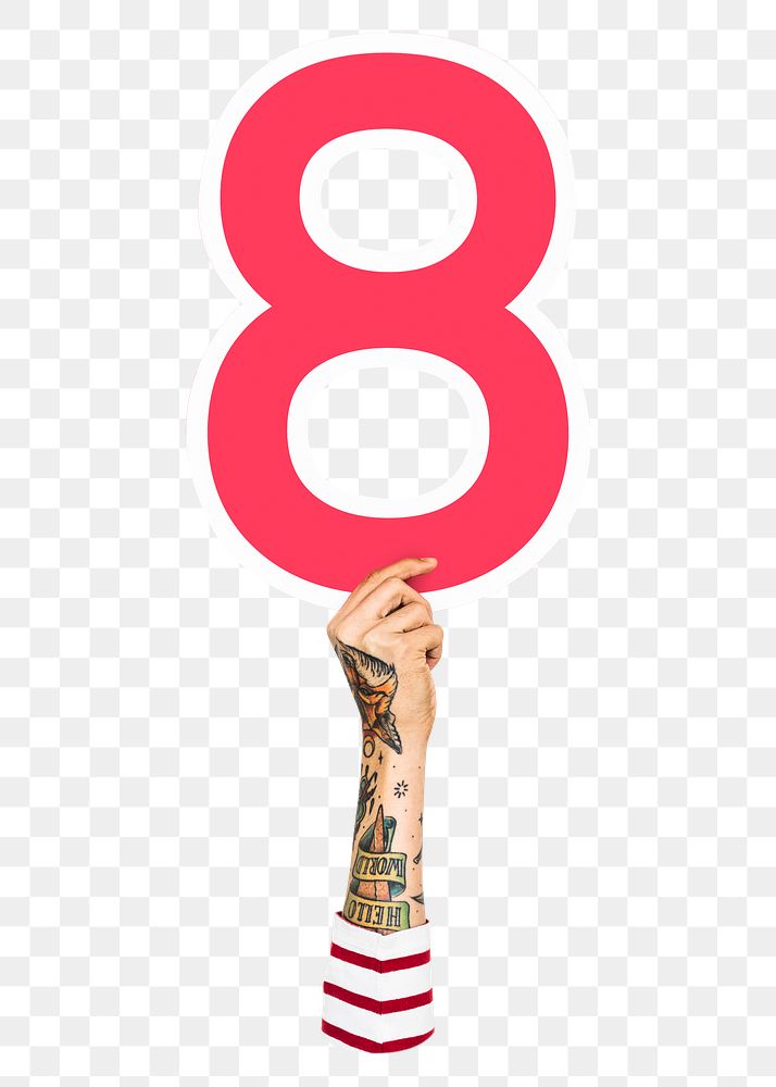 8 png number, raised hand, transparent background