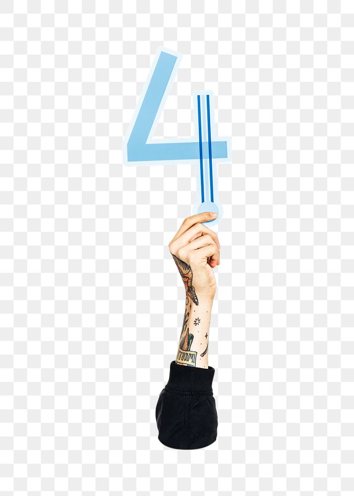 4 png number, raised hand, transparent background