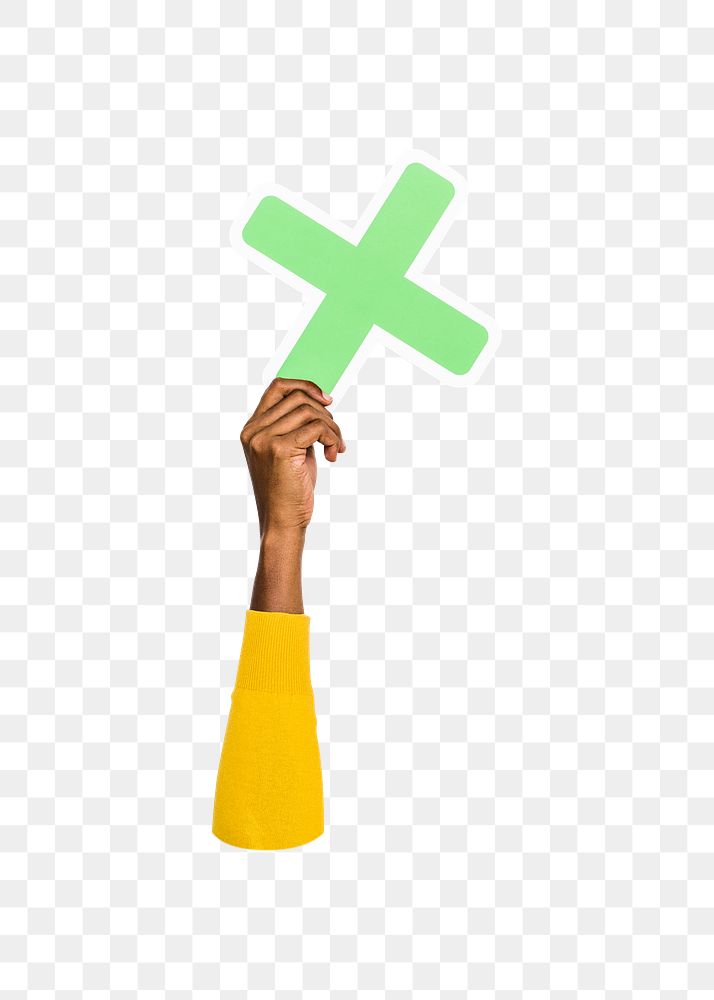 Hand holding png X sign, transparent background