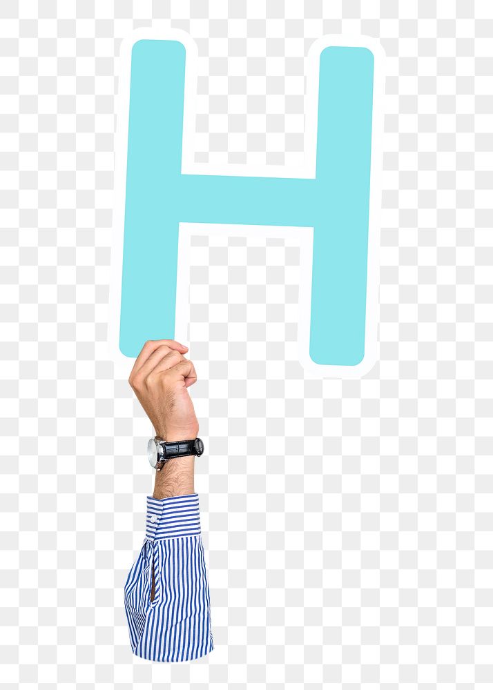 H png English alphabet, hand holding uppercase letter, transparent background