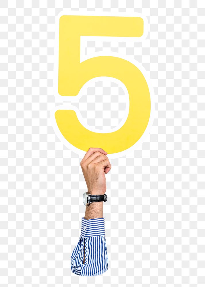 5 png number, raised hand, transparent background