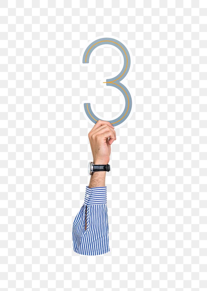 3 png number, raised hand, transparent background