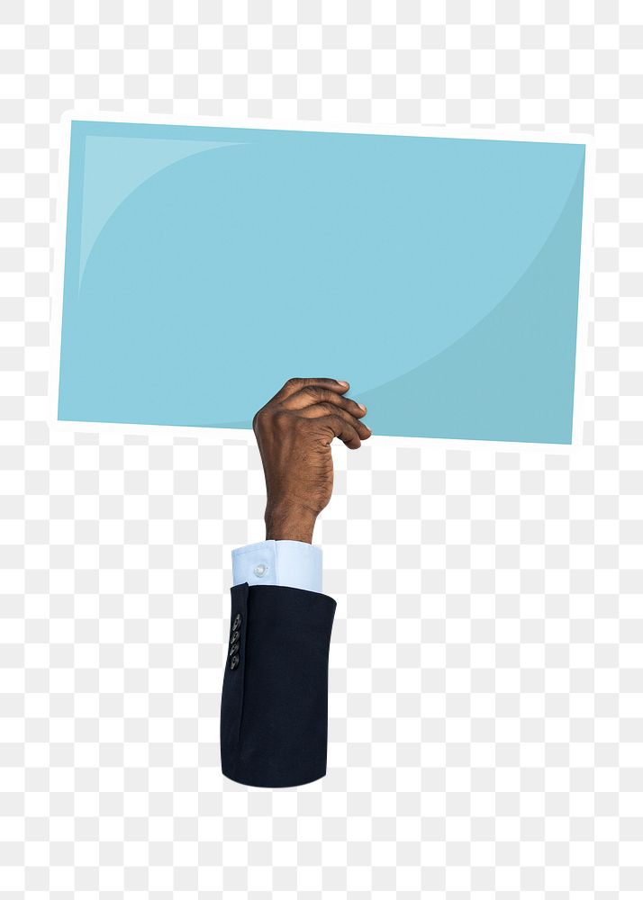 Hand holding png sign sticker, transparent background