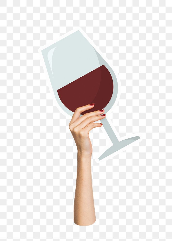 Hand holding png wine glass sticker, transparent background