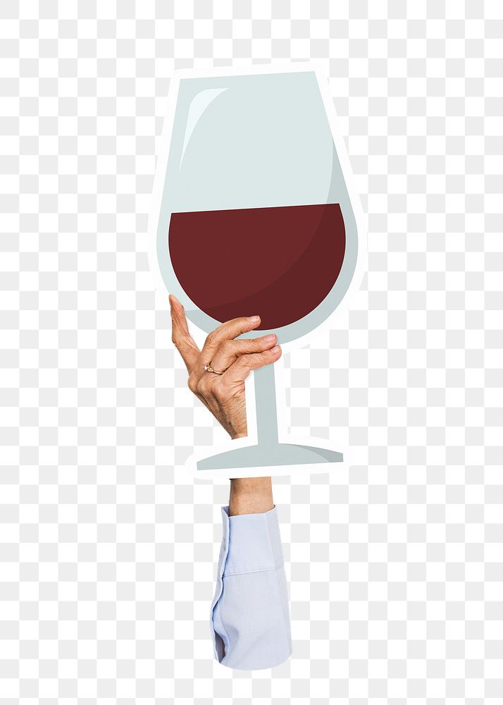 Hand holding png wine glass sticker, transparent background