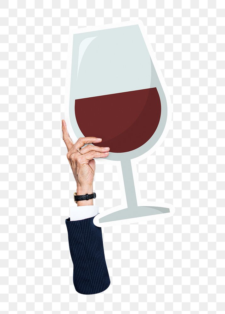 Hand holding png wine glass sticker, transparent background