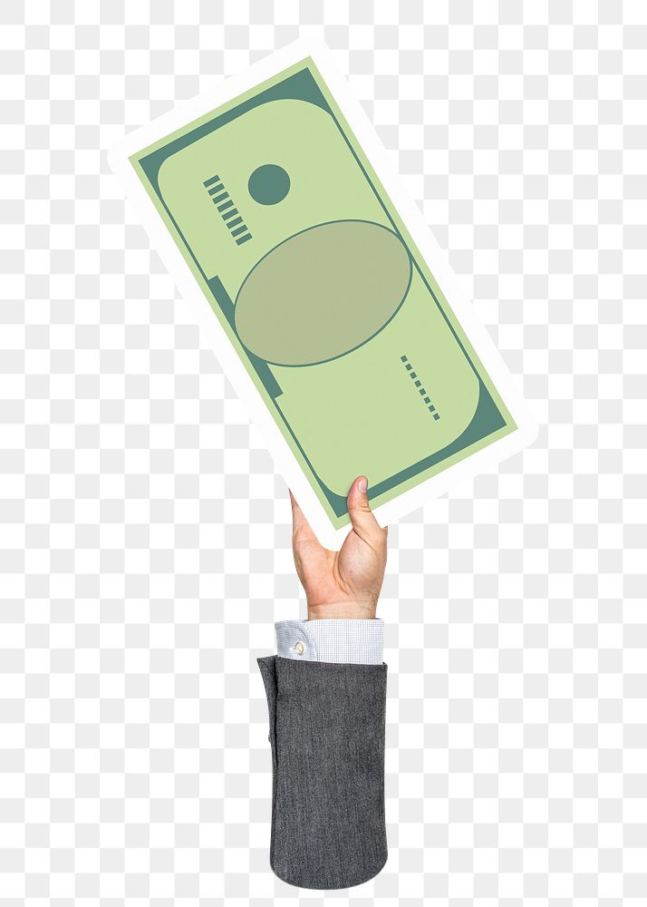 Hand holding png bank note sticker, money graphic, transparent background