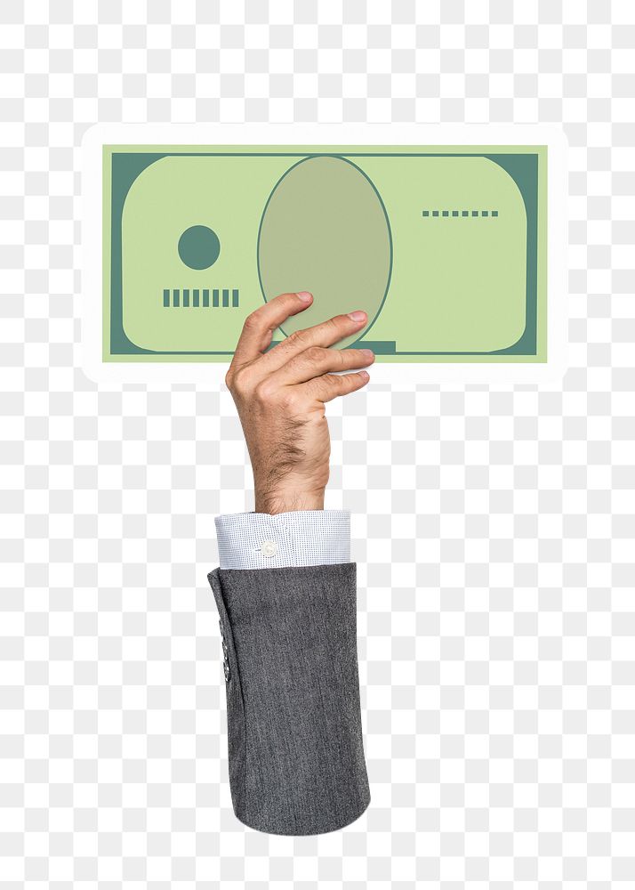 Hand holding png bank note sticker, money graphic, transparent background