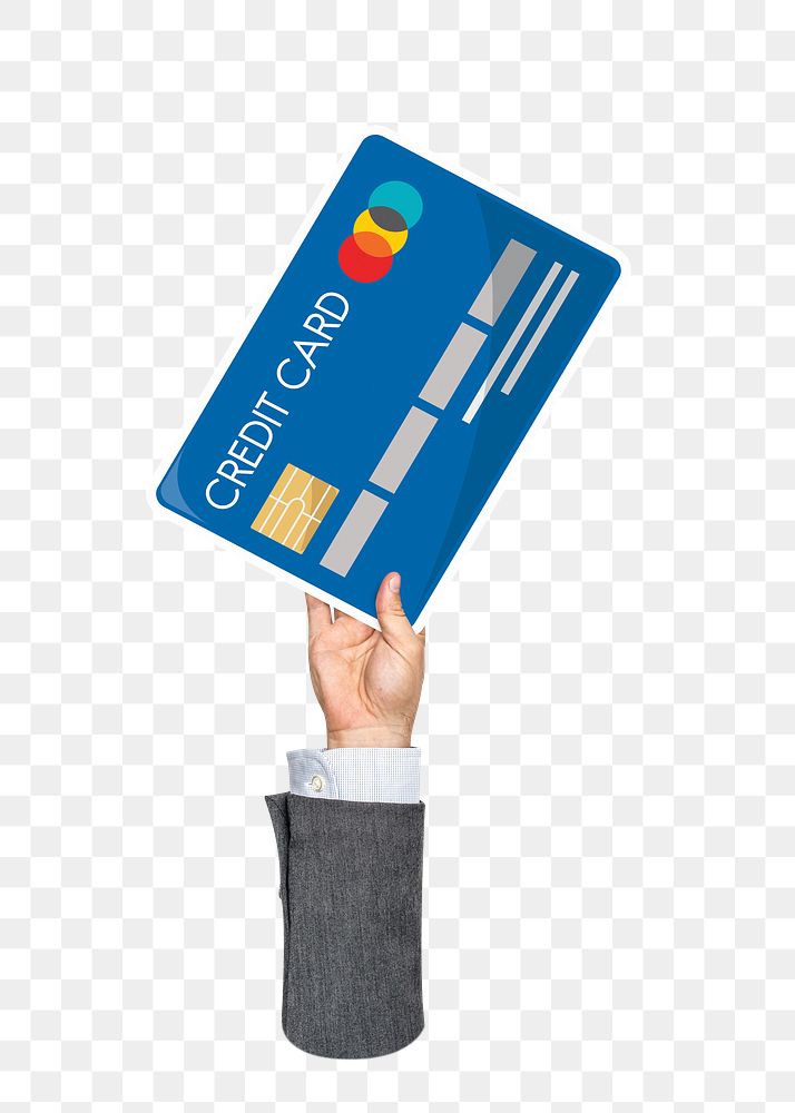 Hand holding png credit card sticker, finance graphic, transparent background