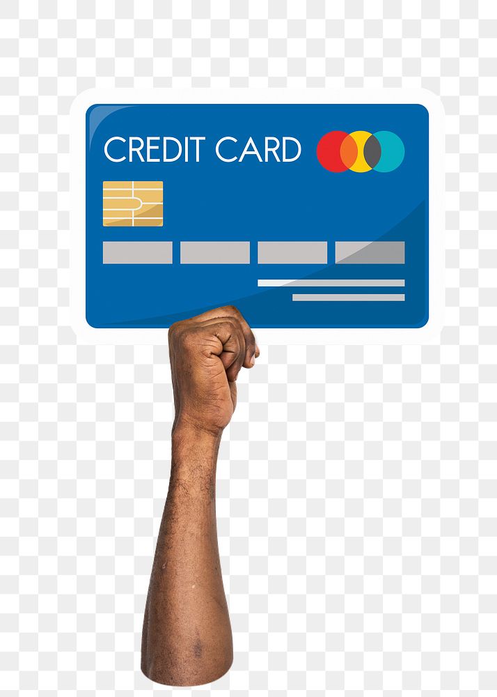 Hand holding png credit card sticker, finance graphic, transparent background