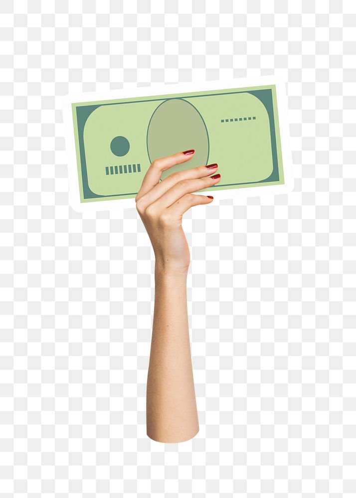 Hand holding png bank note sticker, money graphic, transparent background