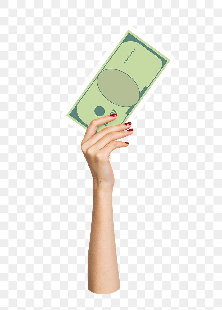 Hand holding png bank note sticker, money graphic, transparent background