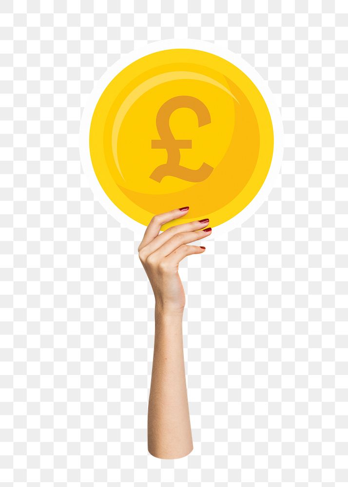 Hand holding png Pound coin clipart, transparent background