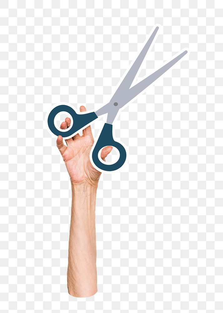Hand holding png scissors sticker, transparent background