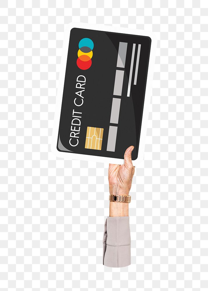 Hand holding png credit card sticker, finance graphic, transparent background