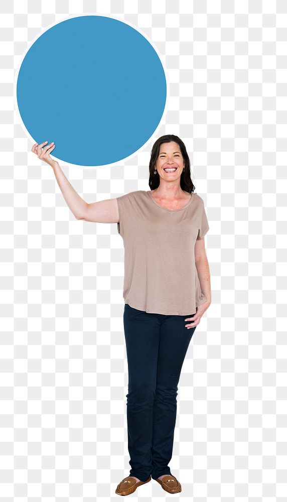 Woman with round sign png element, transparent background