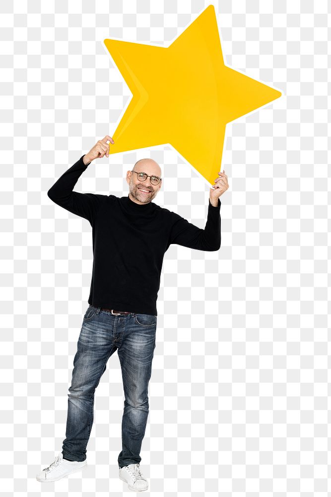 Yellow star png element, transparent background