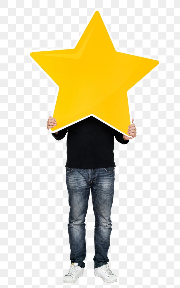 Yellow star png element, transparent background