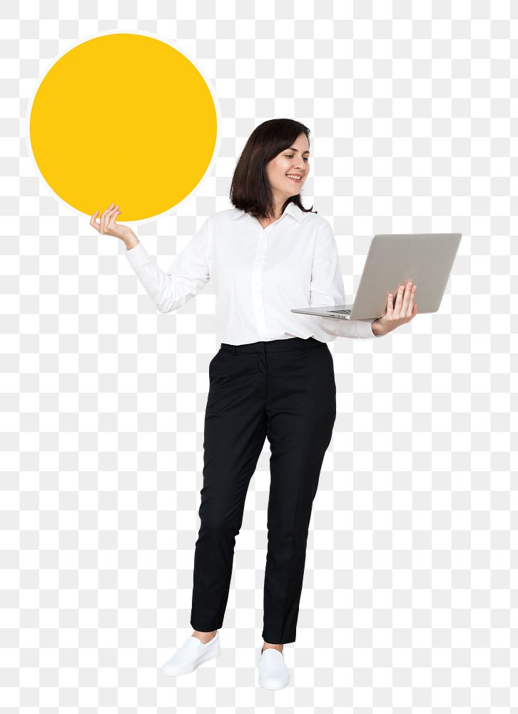 Businesswoman holding sign png element, transparent background