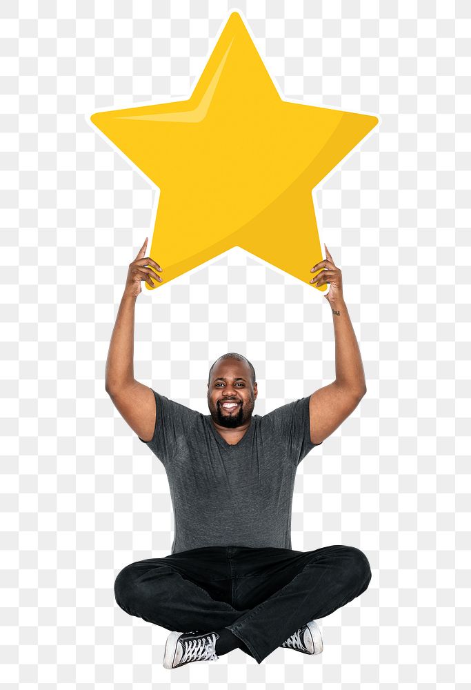 Yellow star png element, transparent background