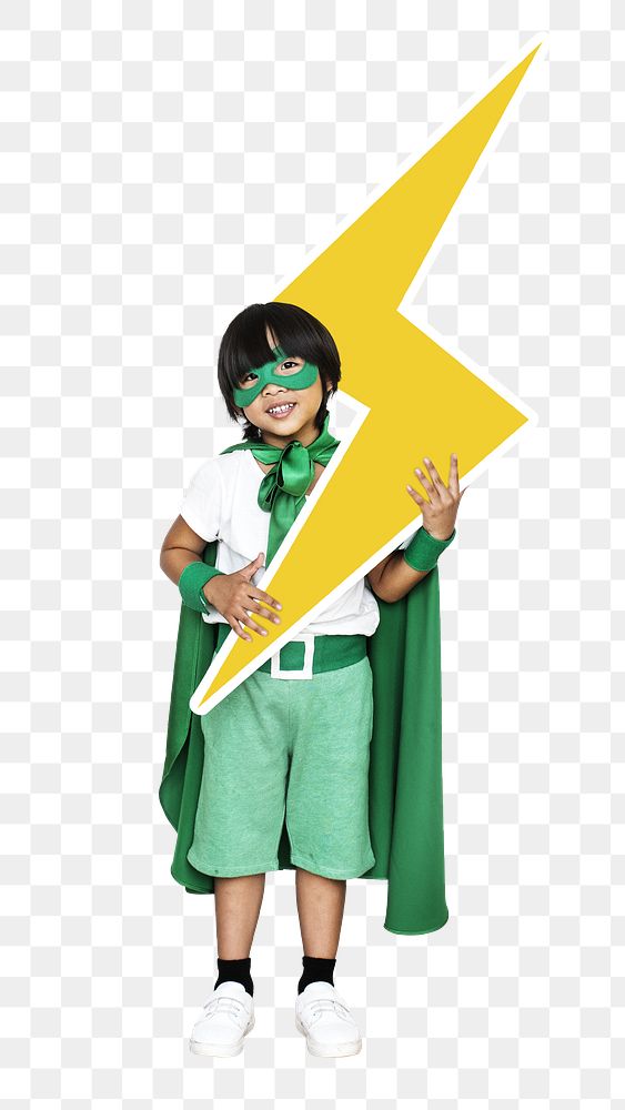 Lightning bolt png superhero kid, transparent background