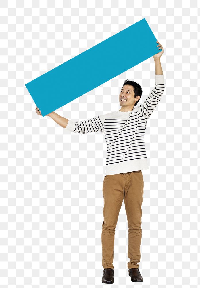 Asian man holding sign png element, transparent background
