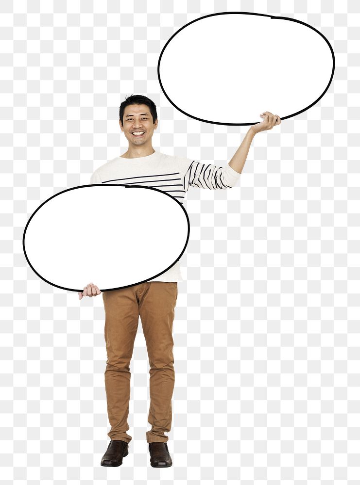 Asian man holding sign png element, transparent background