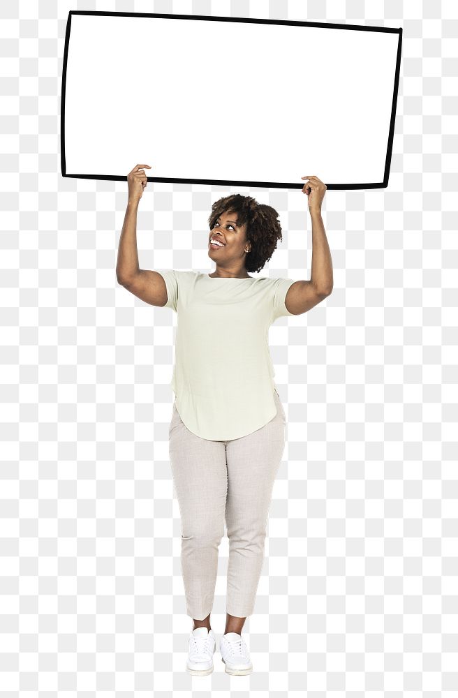 African American woman with sign png element, transparent background