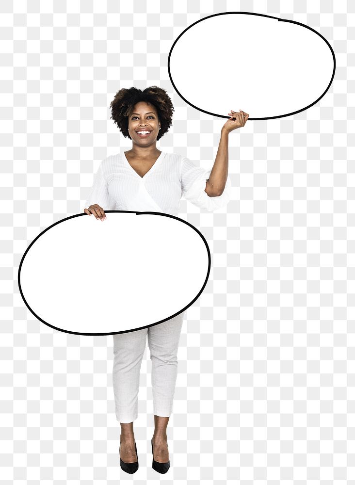 Woman holding blank sign png element, transparent background