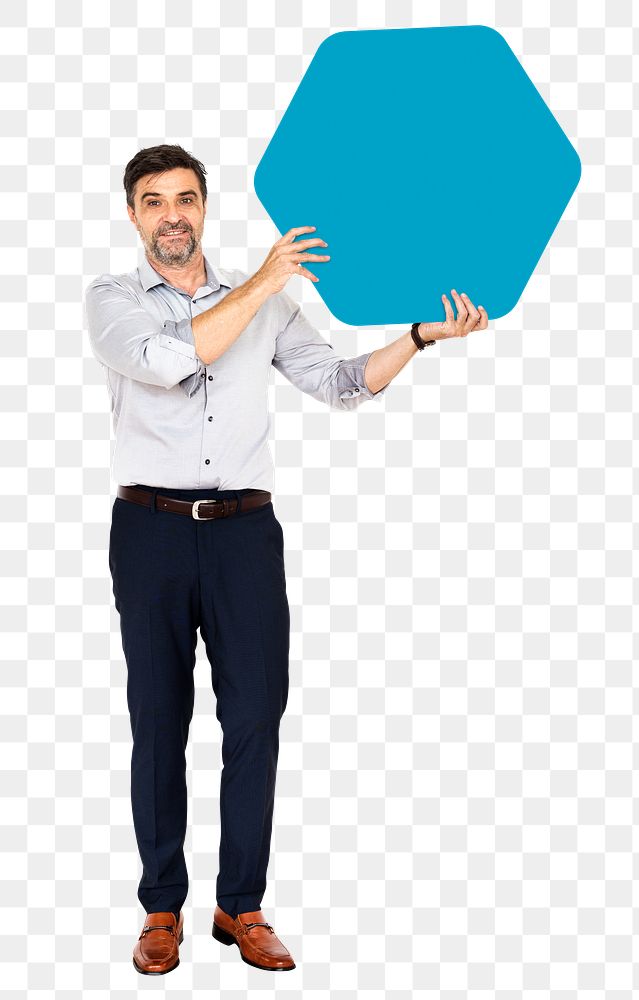 Businessman with sign png element, transparent background